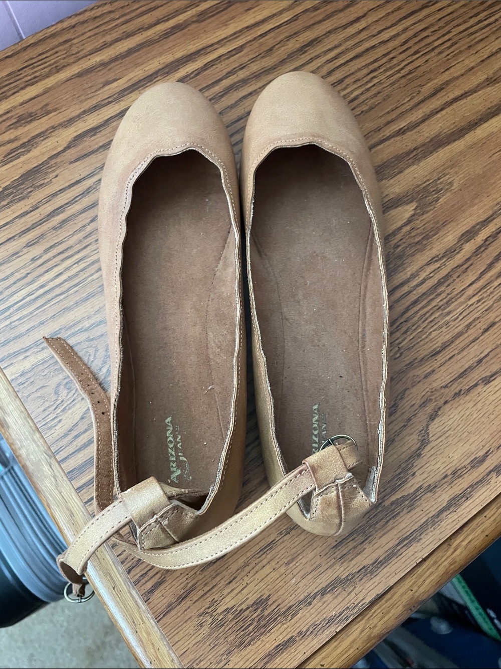 Arizona Jean Company Tan Suede Ankle-Strap Ballet Flats